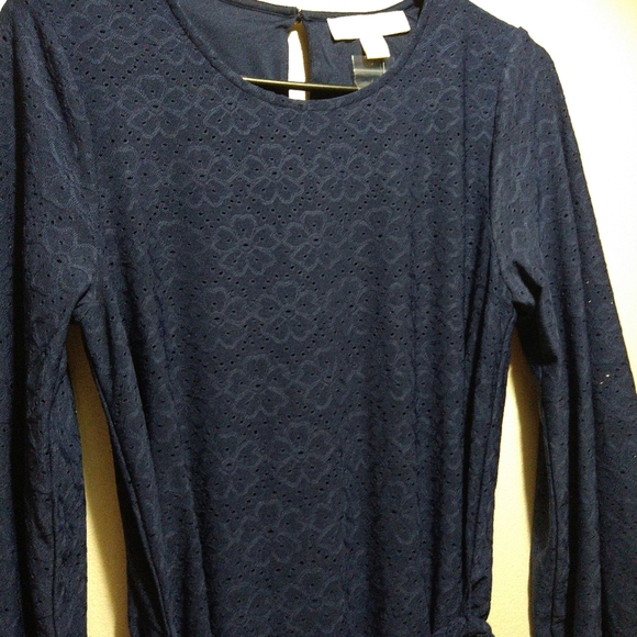 Michael Kors Navy Blue Rope Tie Waist Eyelet Dress - Picture 3 of 14